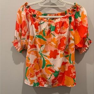 Vibrant Tropical Floral Off-Shoulder Blouse